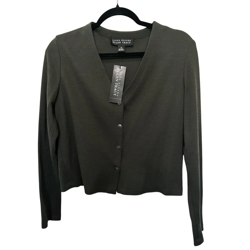 LINDA ALLARD ELLEN TRACY 100%wool V-neck cardigan with button closures Size 10